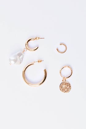 Gold 4Pc Multi Hoop And Cuff Earring Set
