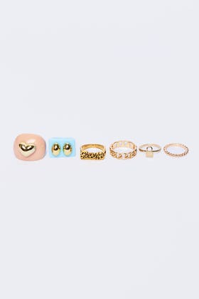 Gold Chunky Acyrlic And Gold Ring Set