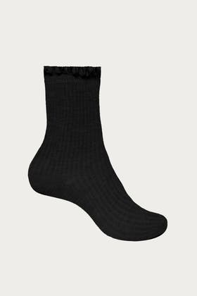Black Velvet Frill Socks