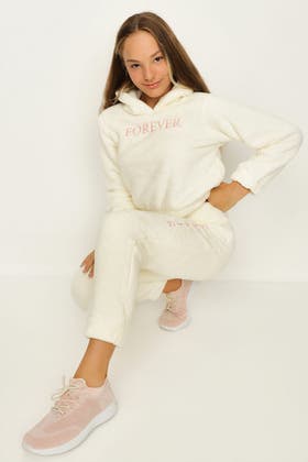 GIRLS IVORY FOREVER TEDDY JOGGERS