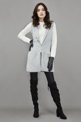 Grey Sleeveless Fur Trim Jacket