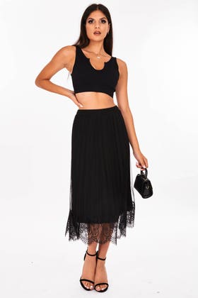 BLACK Long Lace Skirt 