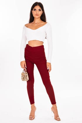 Red Highwaisted Stretch Jeggings With Thick Waist Band