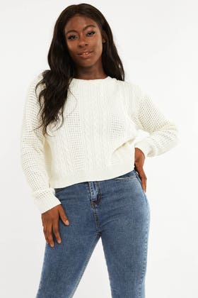 Ivory Waffle Cable Stich Jumper