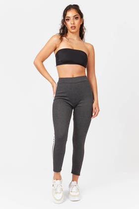 CHARCOAL High waisted stretch leggings with side stripe 