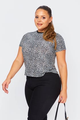 Grey Leopard Print Ringer T Shirt