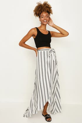 Mono Stripe Wrap Maxi Skirt