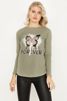 Moss Forever Butterfly Long Sleeve Top