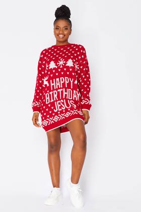 Red Happy Birthday Jesus Christmas Jumper Dress