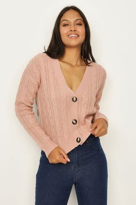 NUDE CABLE BUTTON CARDIGAN