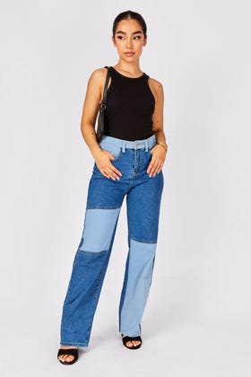 DENIM Colour block straight leg jeans