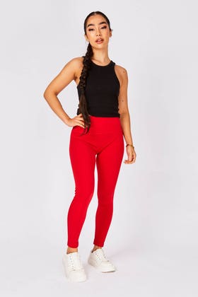 RED High waisted basic gym leggings