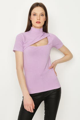 ORCHID RIBBED CUT OUT TOP