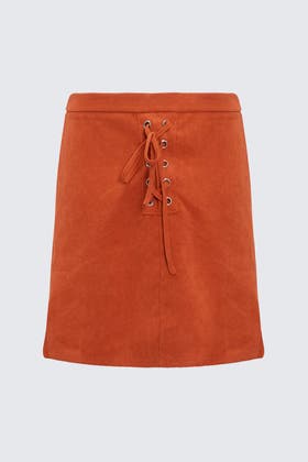 Rust Faux Suede Mini Skirt