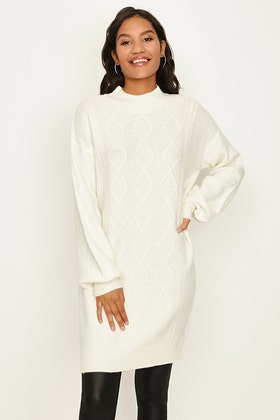 Ivory Cable Front Drop Shoulder Tunic