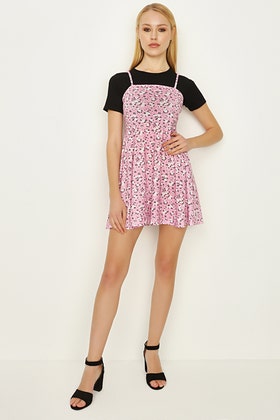 Pink 2 In 1 Ditsy Skater Dress