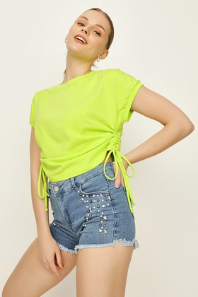 Lime Grown On Sleeve Ruched Side Tee