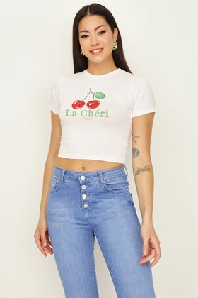 Optic White La Cherie Baby Fitted Crop Tee