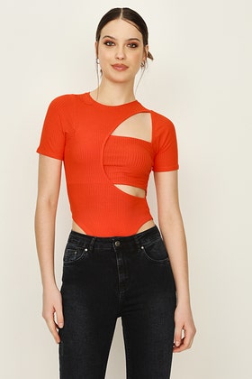 Red Cut Out Panel Bodysuit