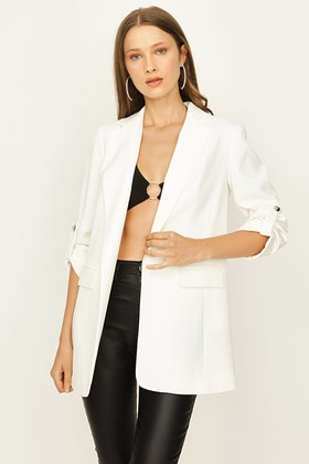 White Roll Sleeve Tailored Jacket