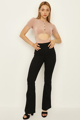 Black High Waisted Flared Jeans