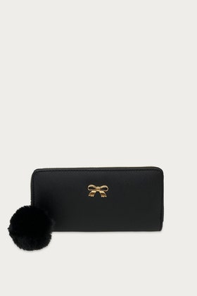 Black Bow Large Purse With Pom