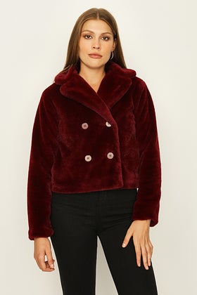 Red Double Button Short Fur Jacket