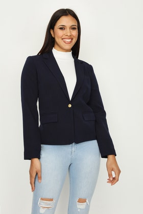Navy Button Front Slim Fit Jacket