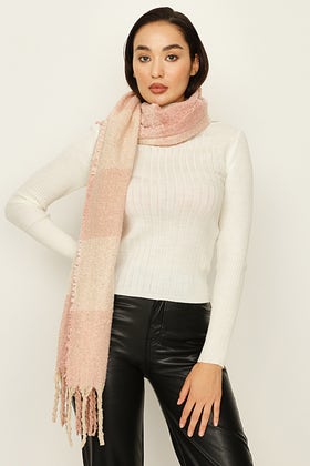 Nude Large Check Scarf