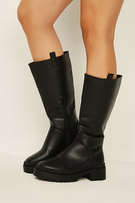 Black Chunky Sole Knee Boots