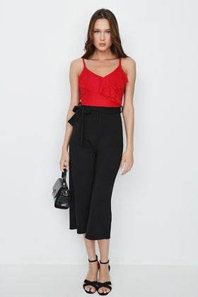 Red Lace Frill Culotte Jumpsuit