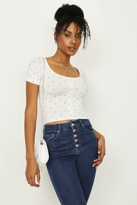 Multi Ditsy Fitted Crop Tee