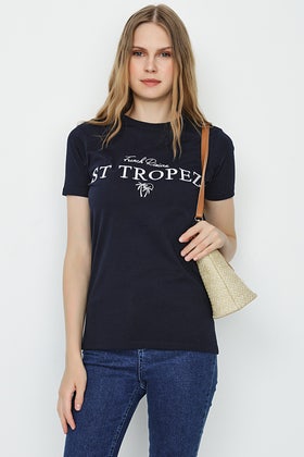 Navy St Tropez Embroidered Tee