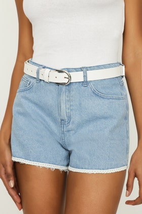 White Silver Rounded Buckle Belt