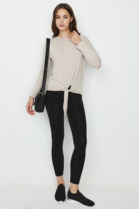 Stone Tie Front Long Sleeve Top