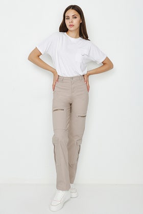 Stone Front Pocket Straight Cargo Trousers
