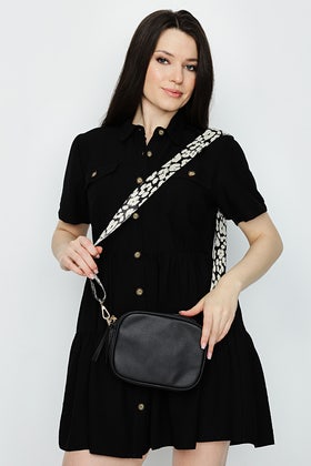 Black Abstract Animal Fancy Strap Crossbody Bag