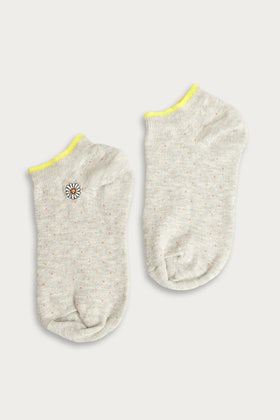 Grey Daisy Polka Dot Ankle Socks