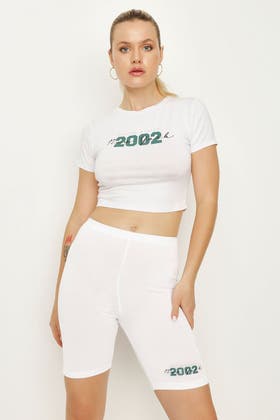White New York Fitted Crop Tee & Cycling Short Set